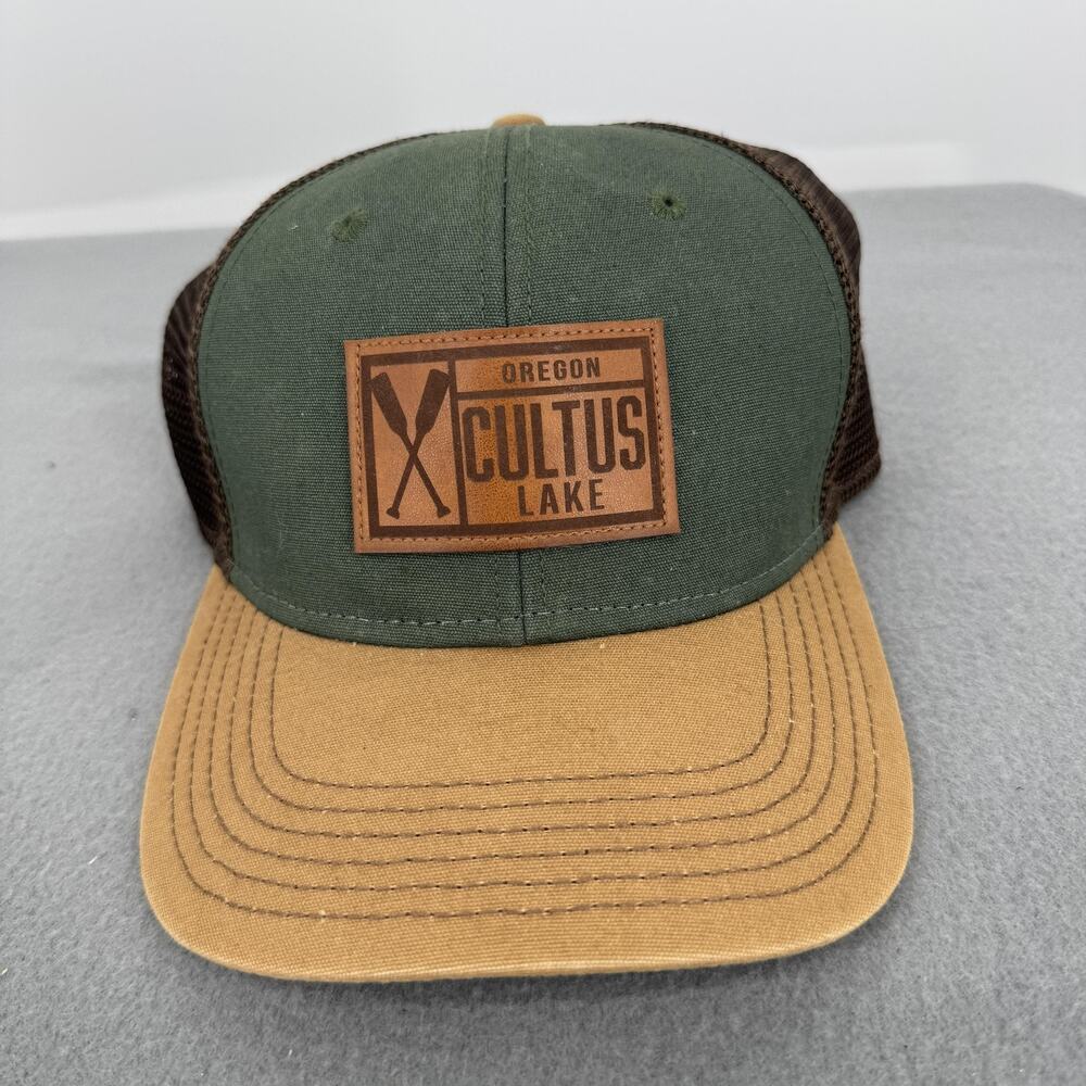 Legacy Cultus Lake Oregon Trucker Hat Snapback Green Brown‎ Leather Patch Cap